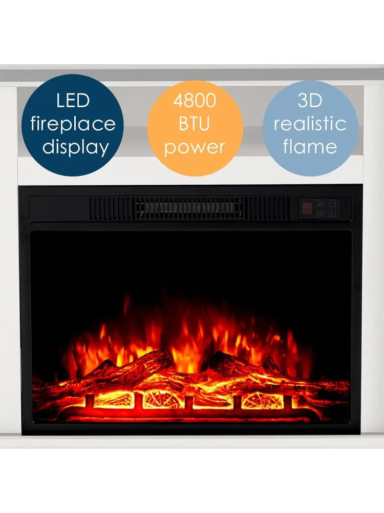 5-Piece Farmhouse Table Set Includes Fireplace TV Stand, Coffee Table& Two End Tables with Charging Station and USB Por