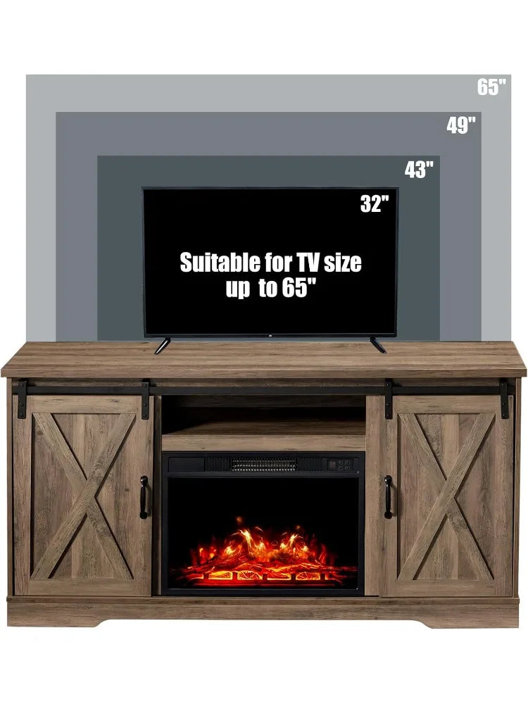 5-Piece Farmhouse Table Set Includes Fireplace TV Stand, Coffee Table& Two End Tables with Charging Station and USB Por