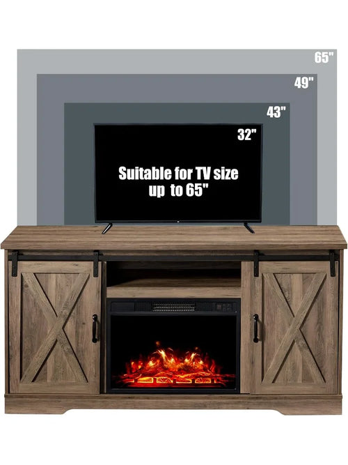 5-Piece Farmhouse Table Set Includes Fireplace TV Stand, Coffee Table& Two End Tables with Charging Station and USB Por