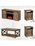 5-Piece Farmhouse Table Set Includes Fireplace TV Stand, Coffee Table& Two End Tables with Charging Station and USB Por