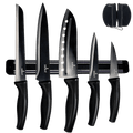 Kitchen Knife Set Kit | Black Magnetic Rack & Sharpener